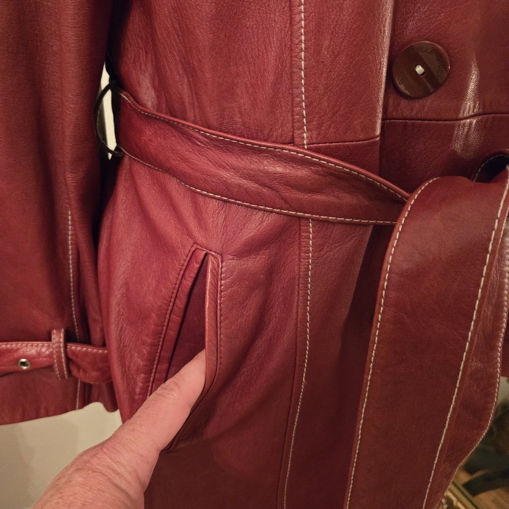 Wilsons Vintage Women's Rust Italian Leather Trenchcoat Sz XL - Picture 5 of 16